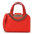 Chanel Grained Calfskin Stitched Mini Label Click Shopper Tote Red