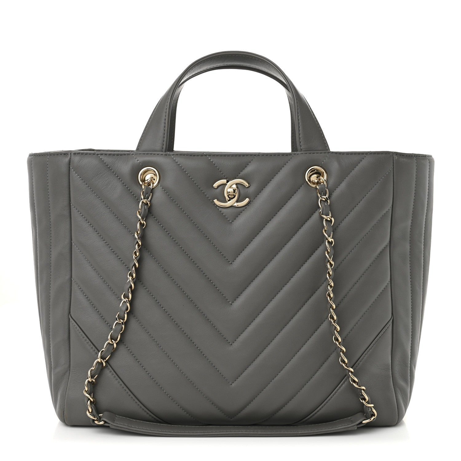 Chanel Calfskin Chevron Quilted Statement Shopping Tote Grey