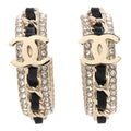 Lambskin Crystal Chain Chanel Strass CC Earrings Black Gold