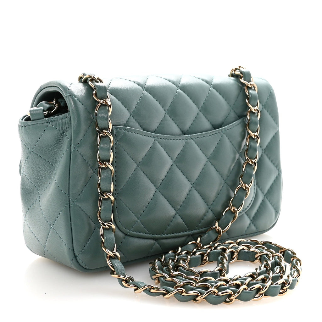Chanel Lambskin Quilted Mini Rectangular Flap Green