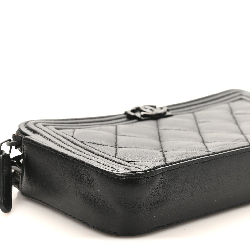 Chanel Lambskin Quilted Small Boy Clutch With Chain So Black