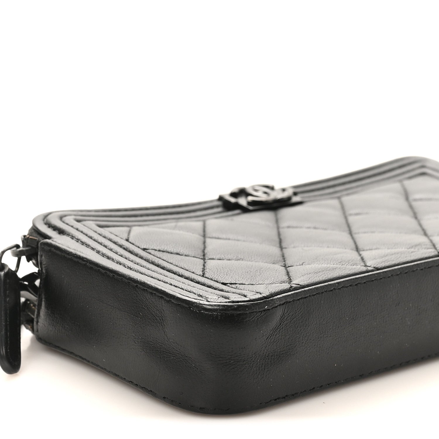Chanel Lambskin Quilted Small Boy Clutch With Chain So Black