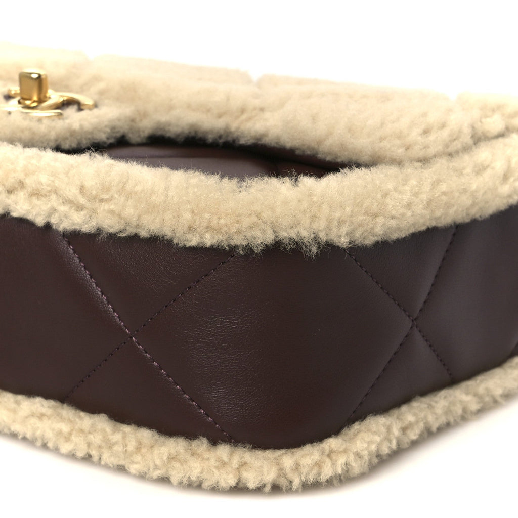 Chanel Shearling Lambskin Quilted Furry Coco Flap Dark Brown Beige