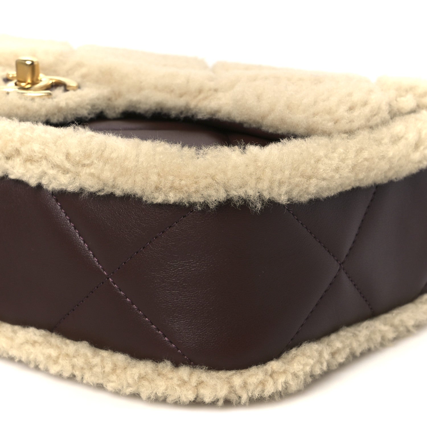 Chanel Shearling Lambskin Quilted Furry Coco Flap Dark Brown Beige