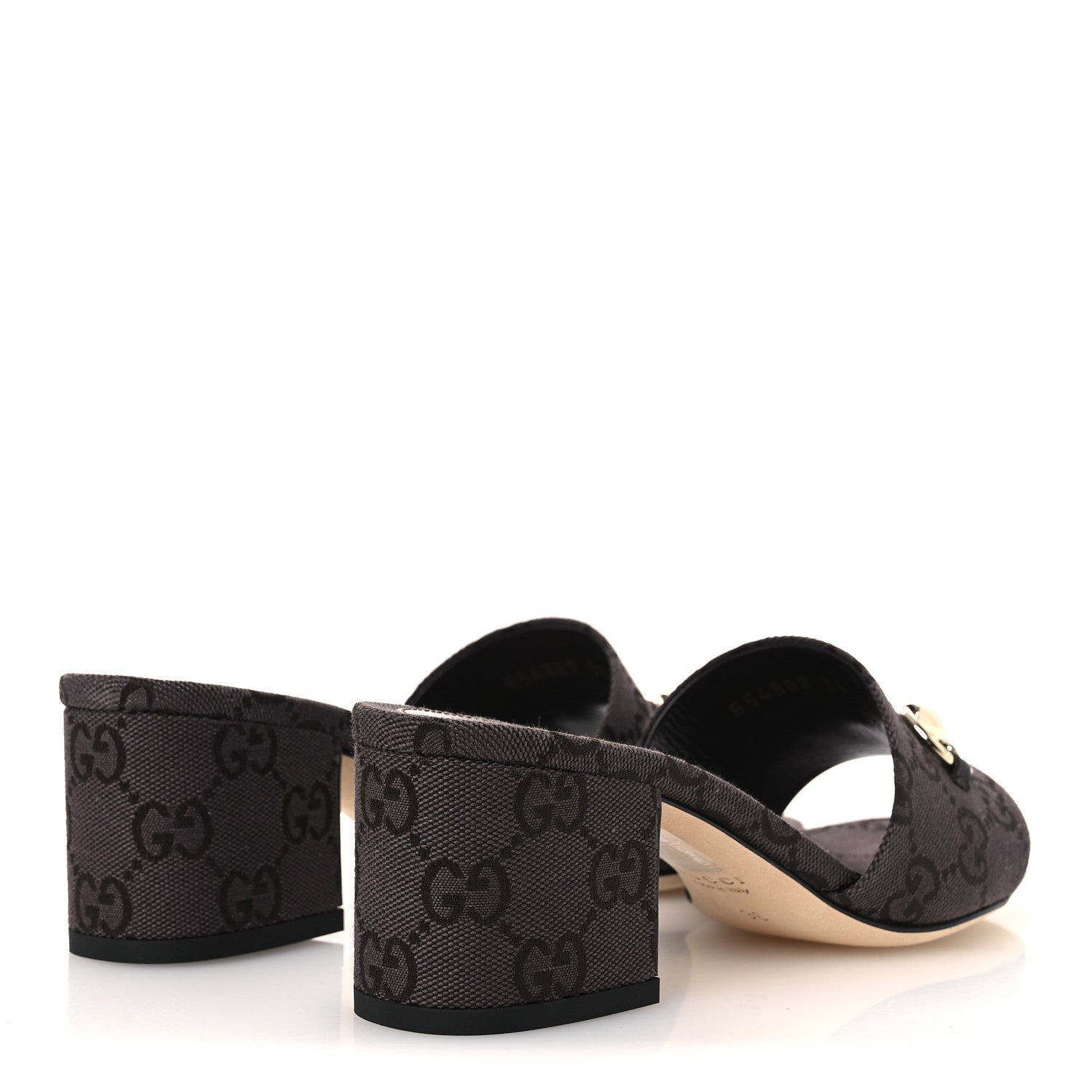Gucci GG Monogram Horsebit Slide Sandals 36 Dark Brown