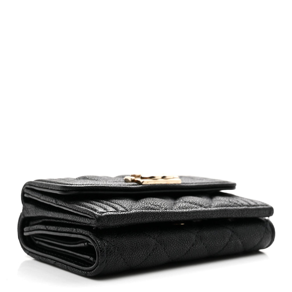 Caviar Quilted Small Boy Flap Wallet Black