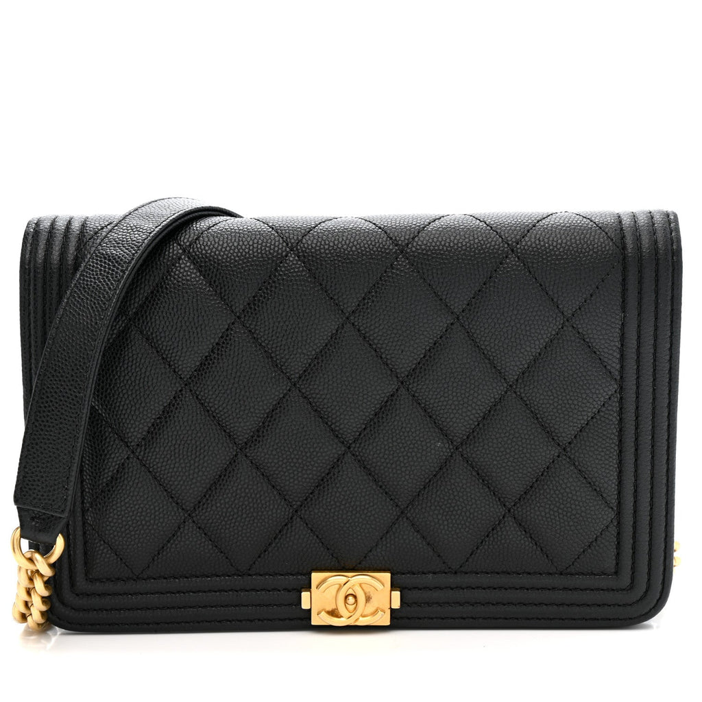 Chanel Caviar Quilted Boy Wallet On Chain WOC Black