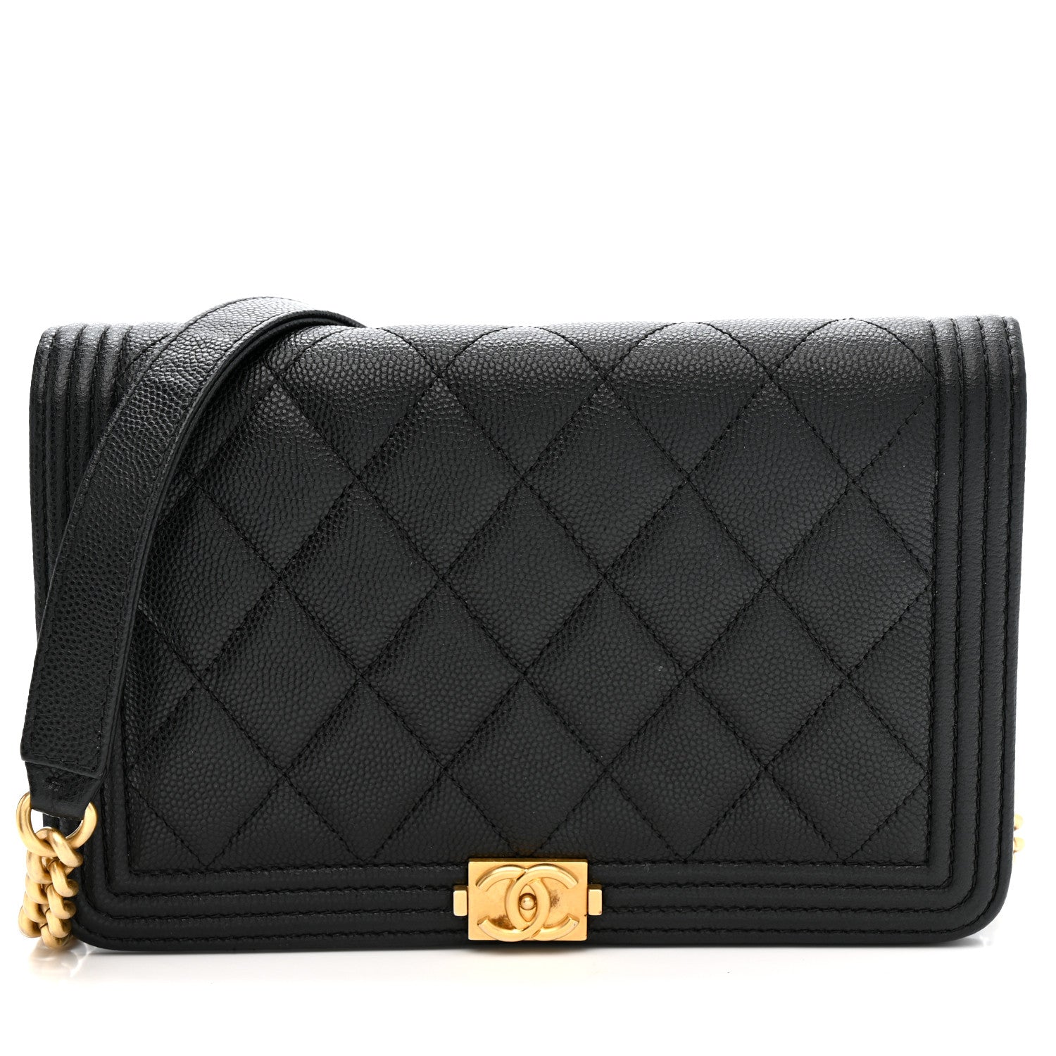 Chanel Caviar Quilted Boy Wallet On Chain WOC Black