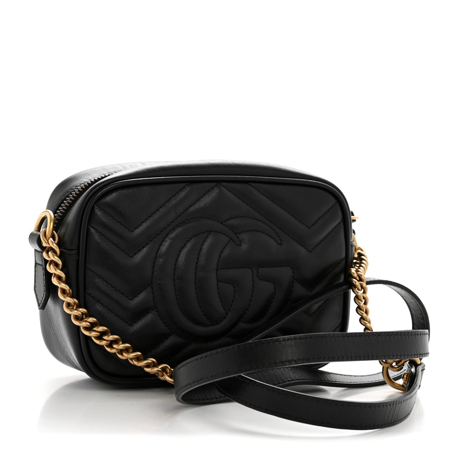 Gucci Calfskin Matelasse Mini GG Marmont Chain Shoulder Bag Black