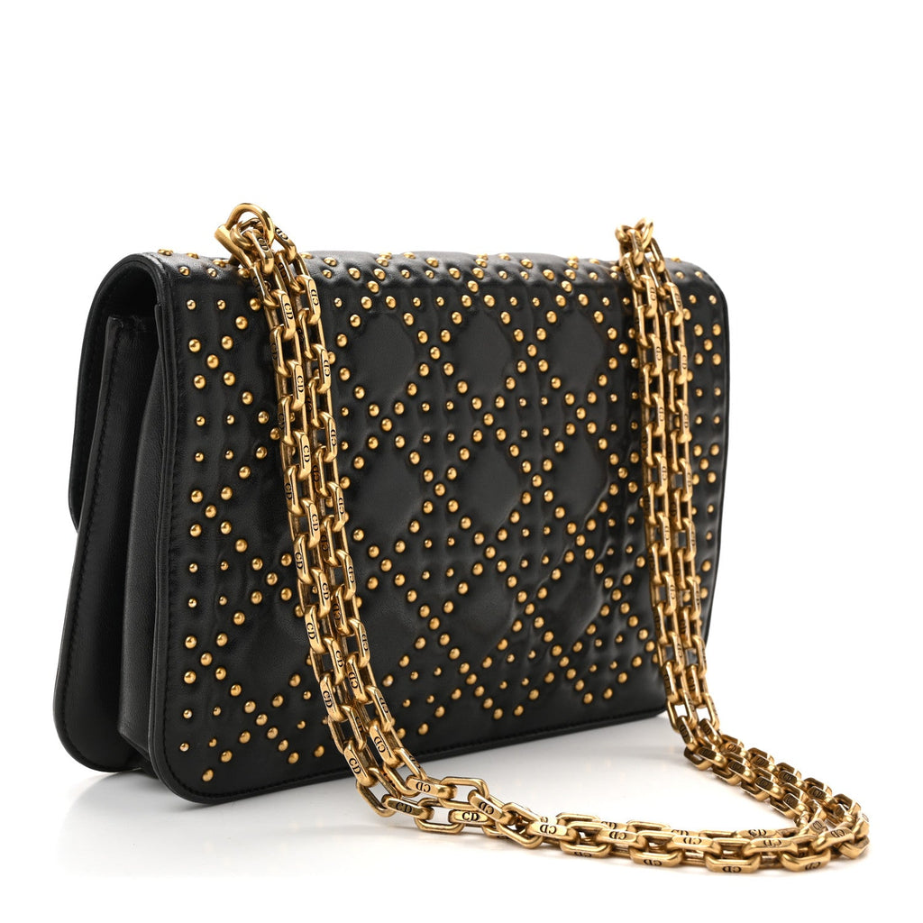 Christian Dior Lambskin Cannage Studded Large Dioraddict Flap Bag Black