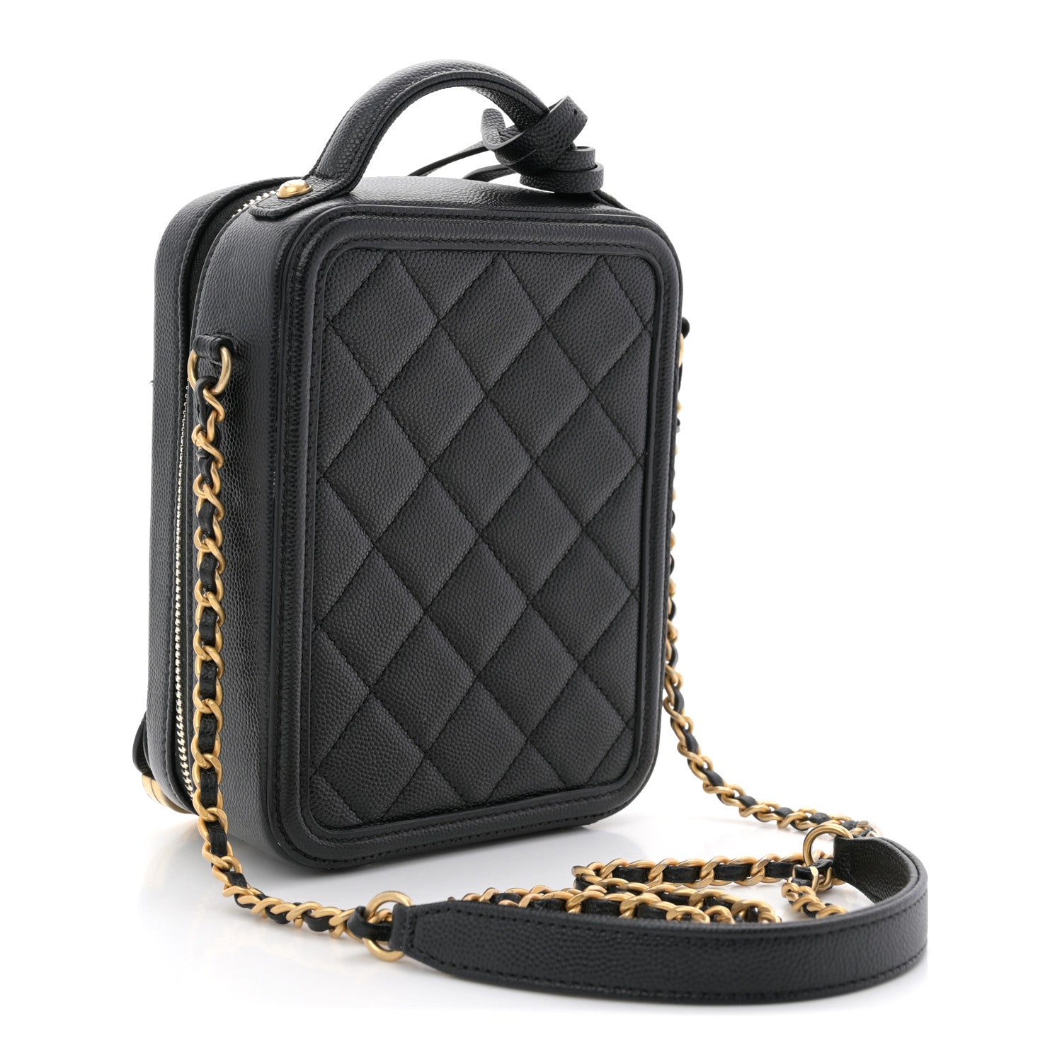 Chanel Caviar Quilted CC North South Filigree Vanity Case Black