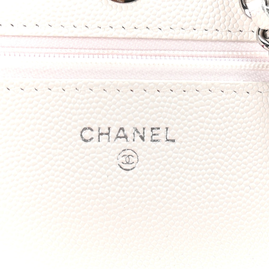 Caviar Quilted Chanel 19 Wallet on Chain WOC White Pink
