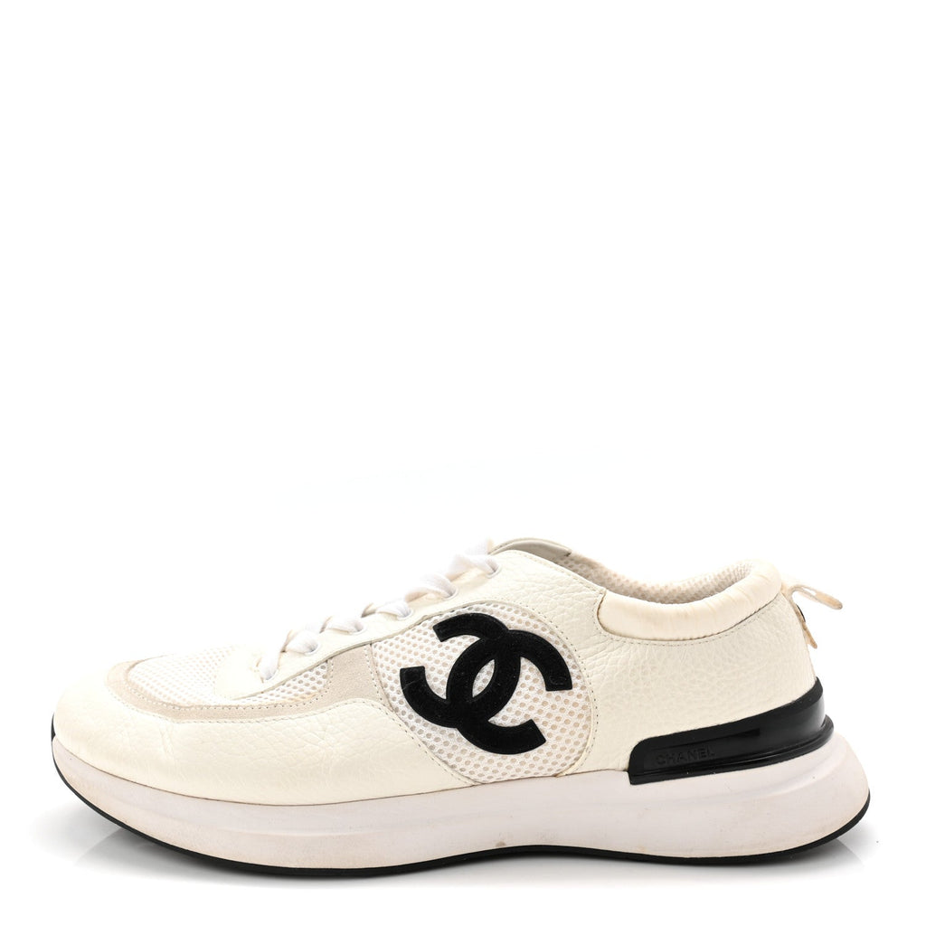 Calfskin Mesh Suede Mens CC Sneakers 45 White Black