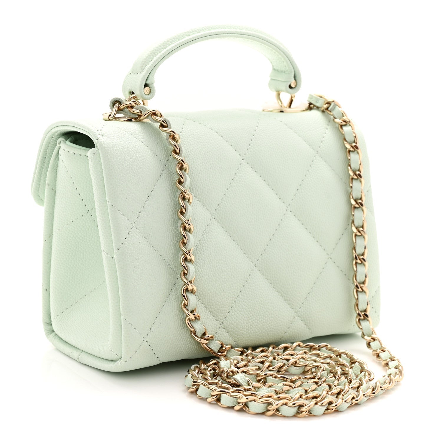 Chanel Caviar Quilted Retro Twist Top Handle Clutch Light Green