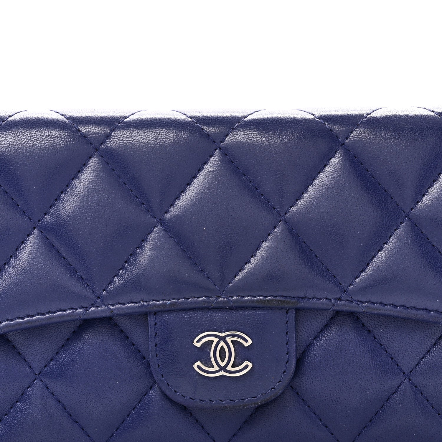 Lambskin Quilted Large Flap Wallet Blue