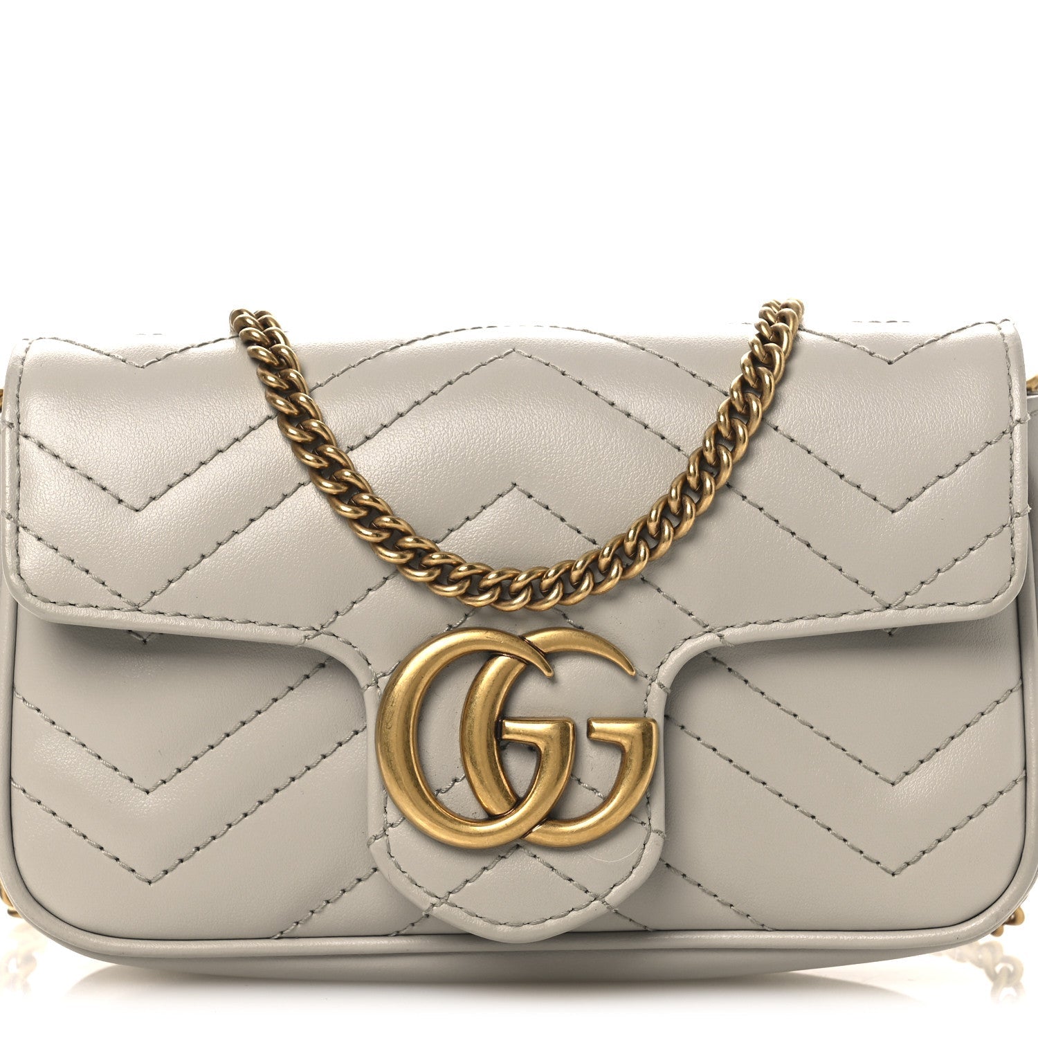 Gucci Calfskin Matelasse Super Mini GG Marmont Shoulder Bag Grey