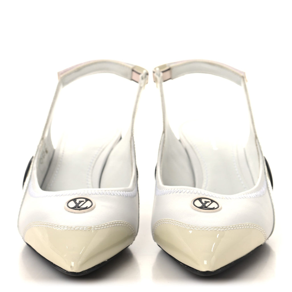 Louis Vuitton Lambskin Patent Calfskin Archlight Slingback Pumps 38 White Black