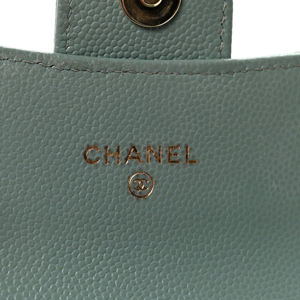 Chanel Caviar Quilted Mini Clutch With Chain Light Green