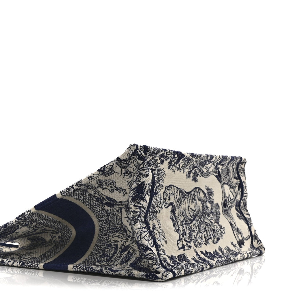 Christian Dior Canvas Embroidered Medium Dioriviera Toile De Jouy Book Tote Blue
