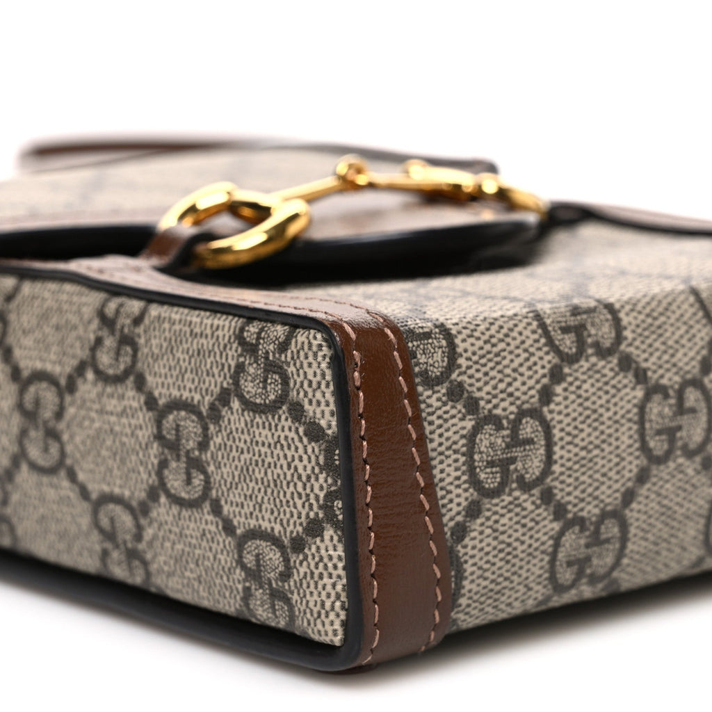 Gucci GG Supreme Monogram Mini Horsebit 1955 Crossbody Bag Beige Brown Sugar