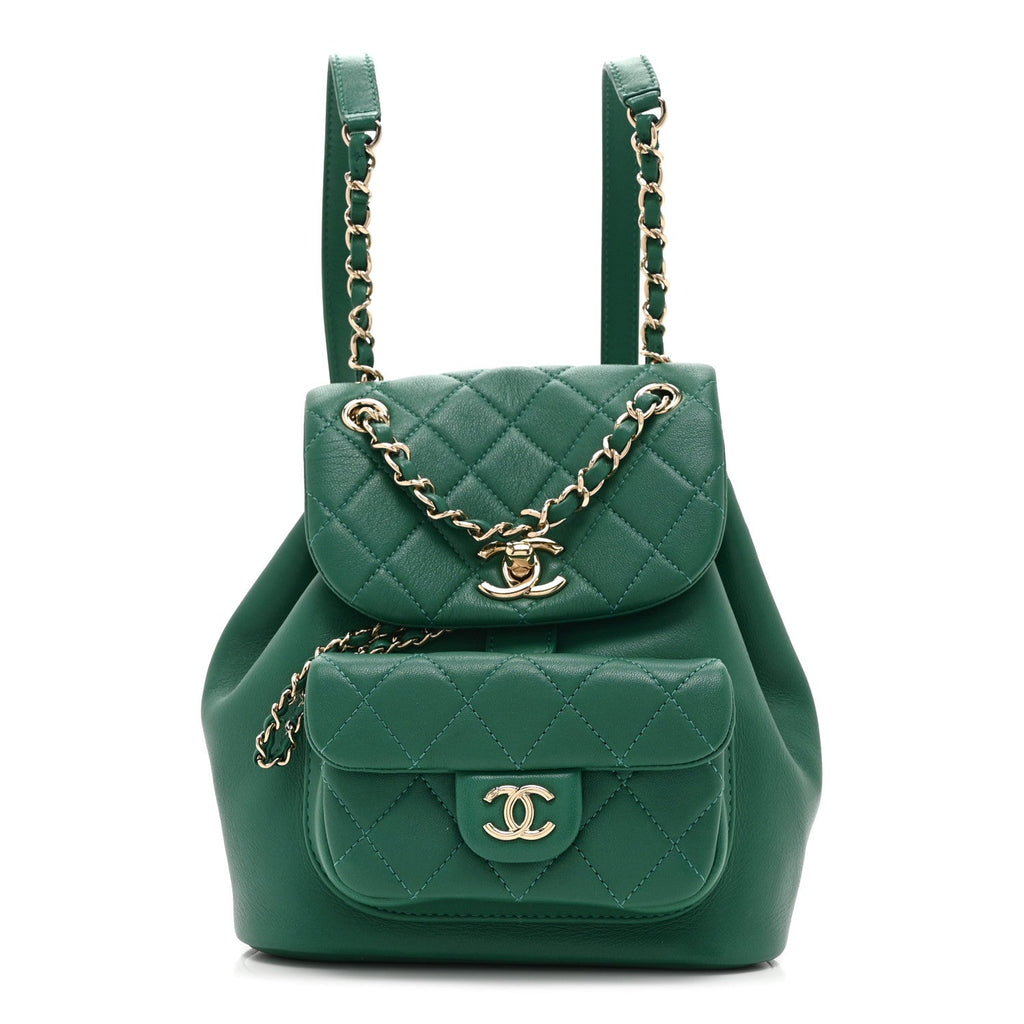Chanel Lambskin Quilted Small Duma Drawstring Backpack Green