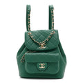 Chanel Lambskin Quilted Small Duma Drawstring Backpack Green