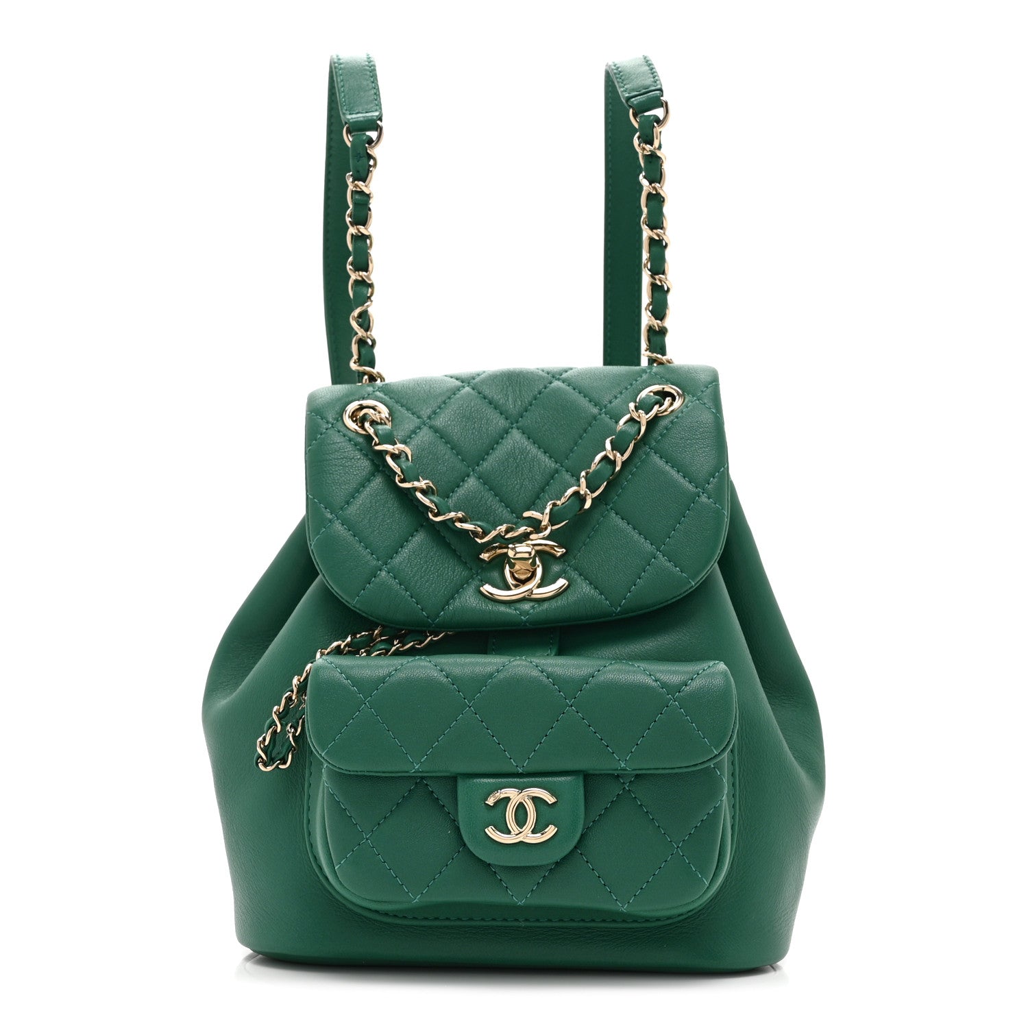 Chanel Lambskin Quilted Small Duma Drawstring Backpack Green