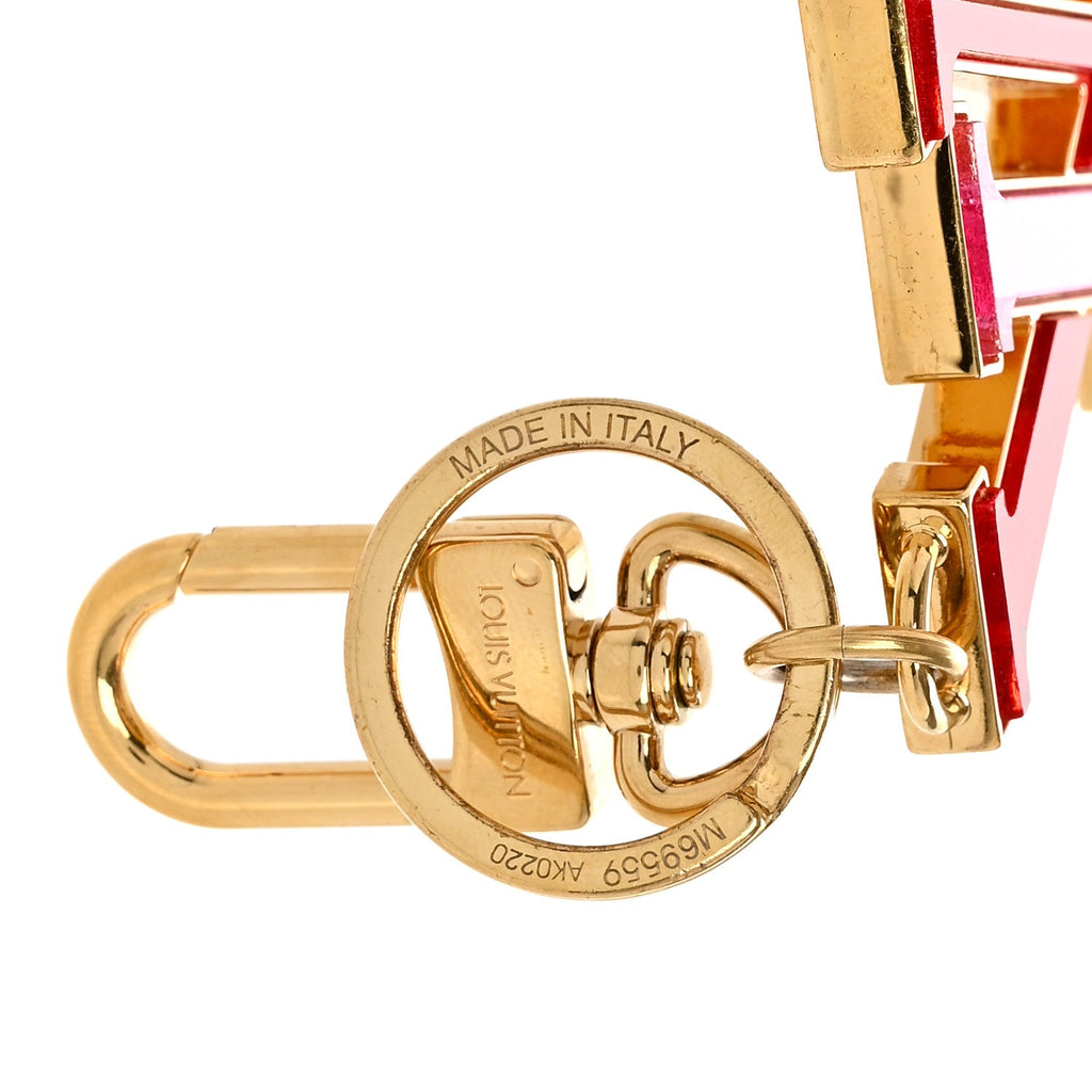Louis Vuitton Metal LV Glass Bag Charm Key Holder Rouge Rose