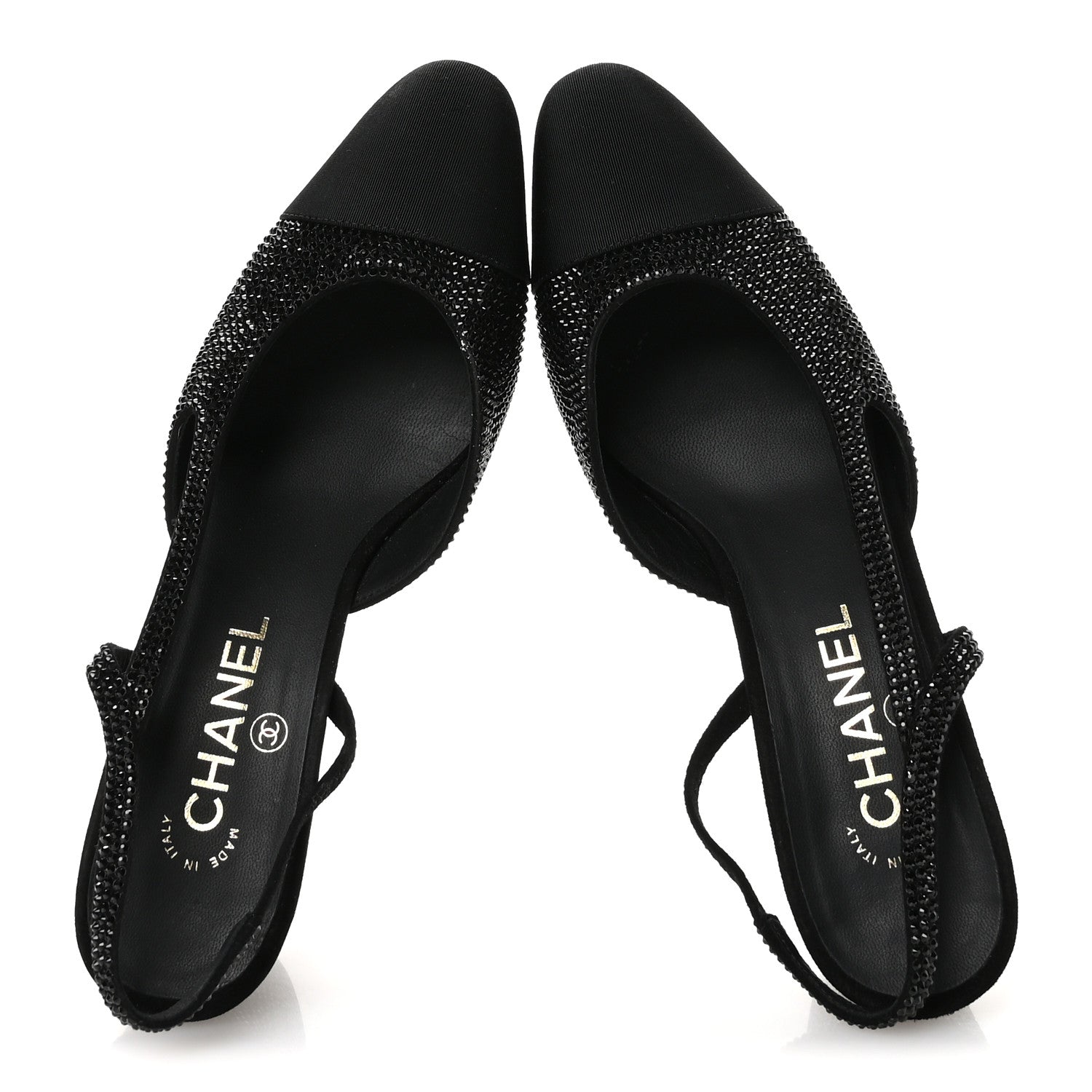 Chanel Strass Grosgrain Cap Toe CC Slingback Pumps 39 Black