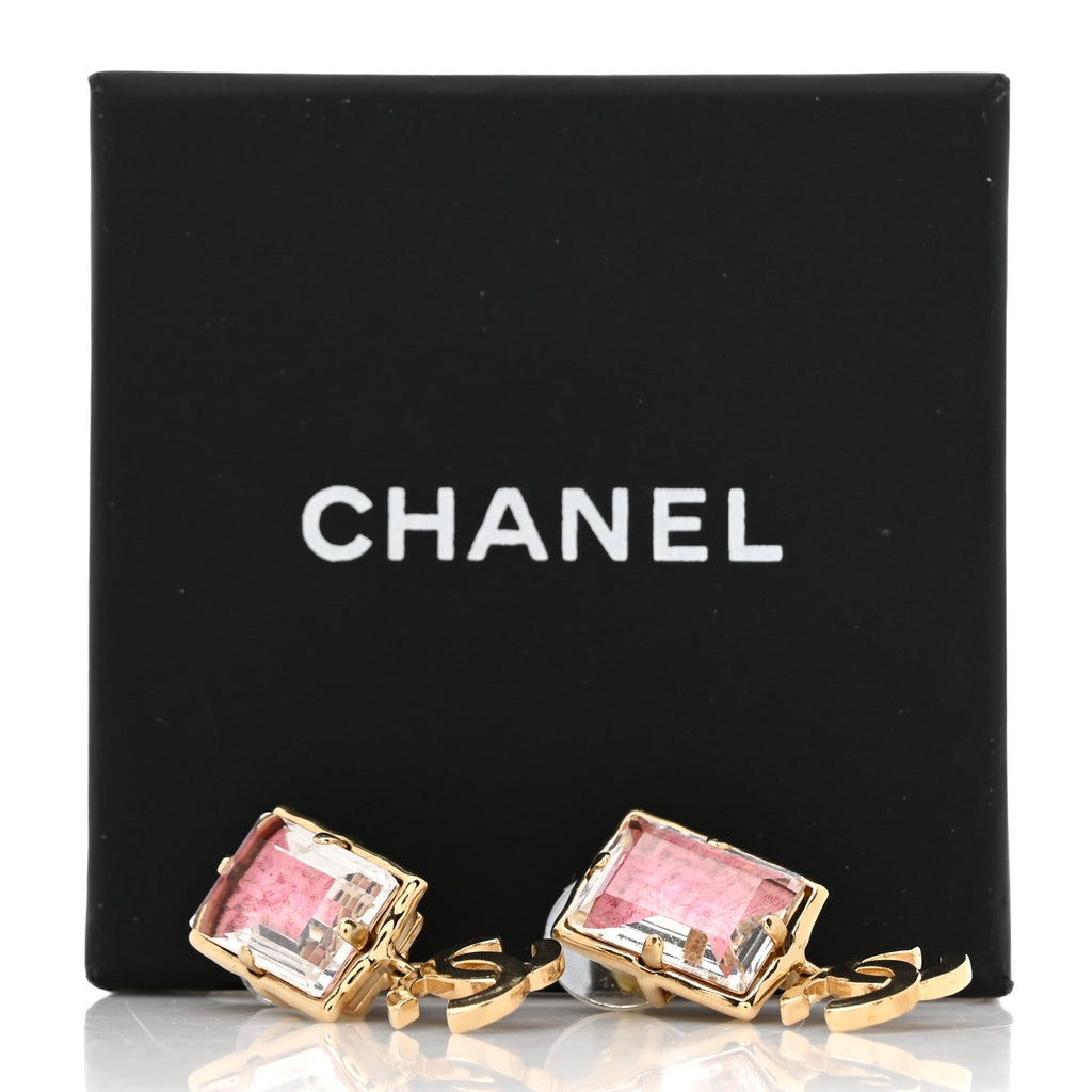 Crystal Tweed CC Drop Earrings Pink Gold