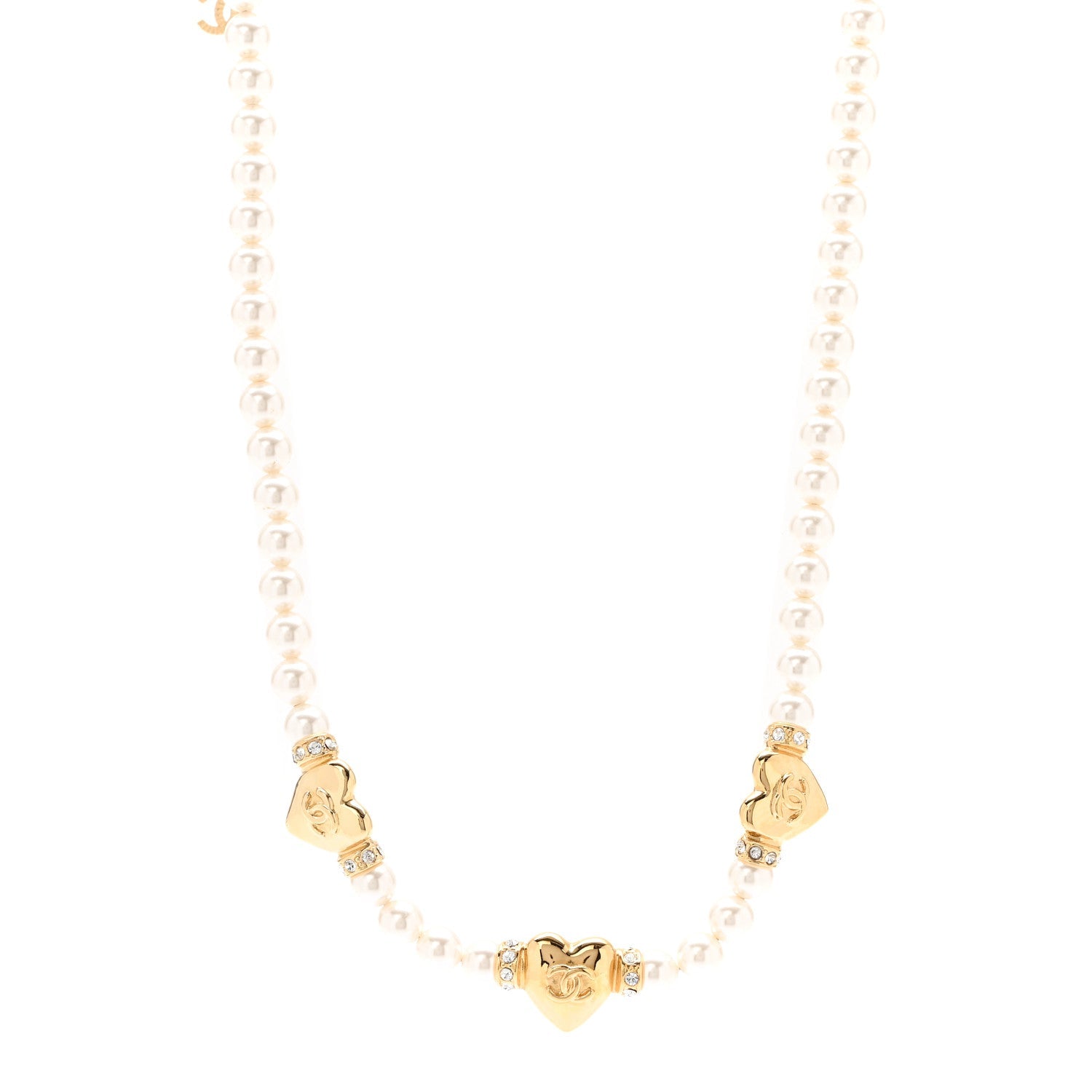 Crystal Pearl CC Heart Choker Necklace Gold