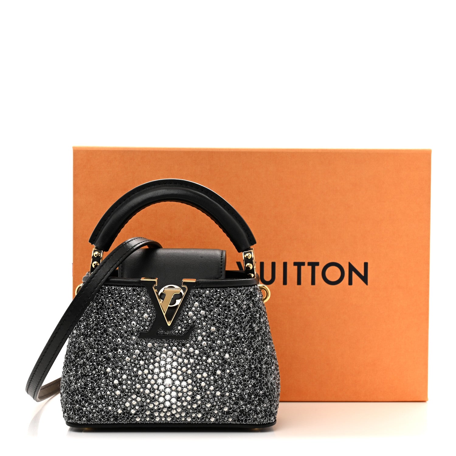 Louis Vuitton Crystal Cowhide Nano Capucines Silver Black