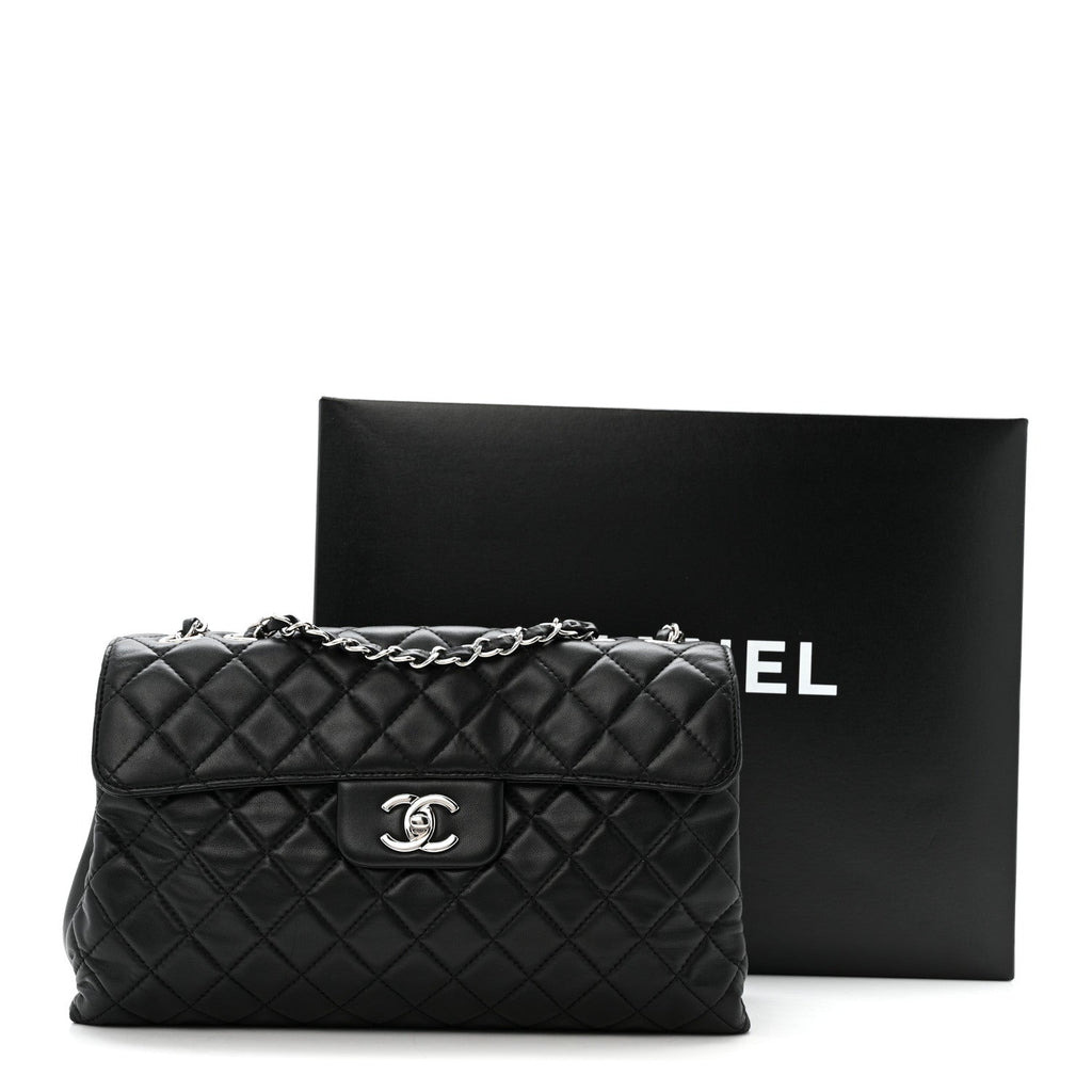 Chanel Lambskin Quilted Jumbo Chanel by 4 Flap Black