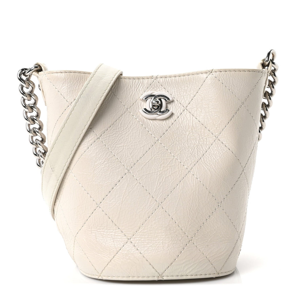 Chanel Crumpled Calfskin Bucket Bag White
