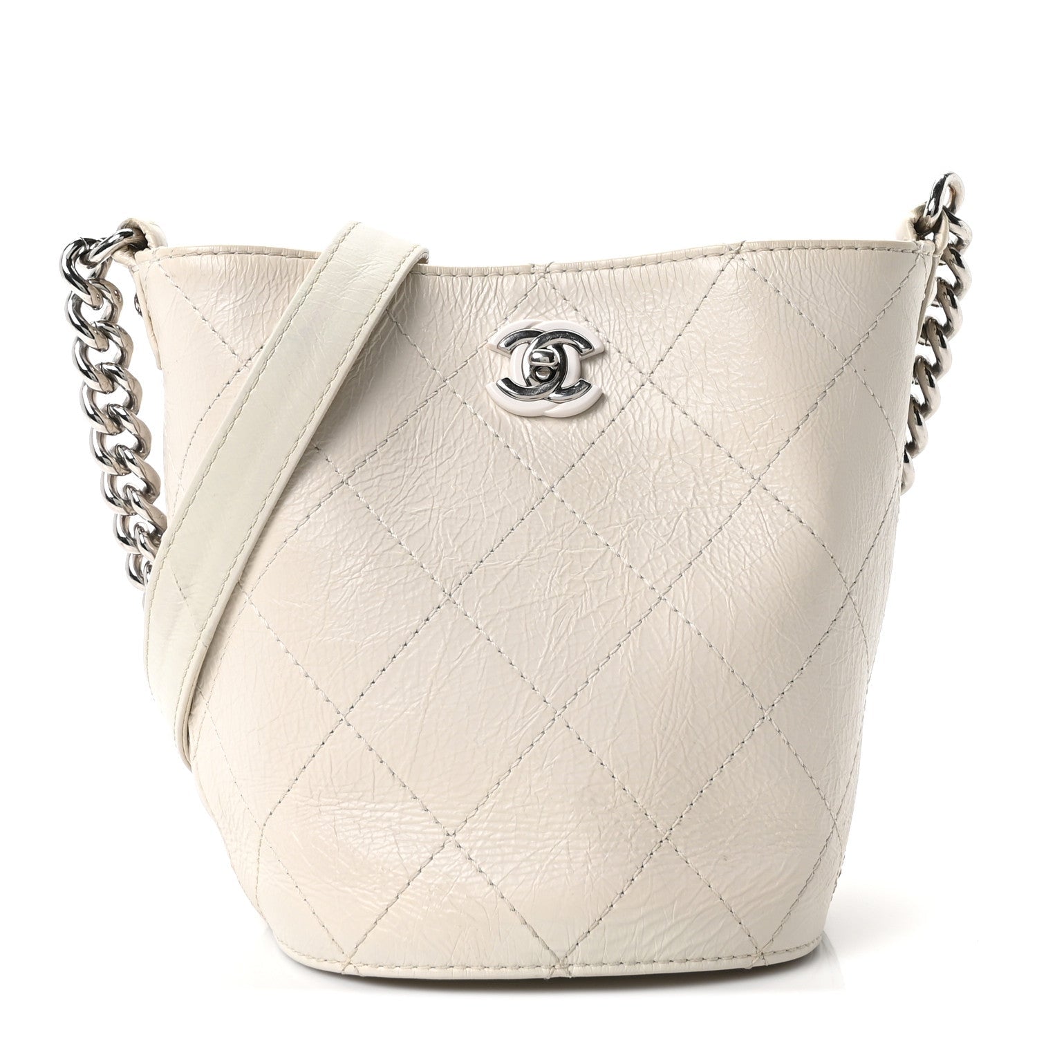 Chanel Crumpled Calfskin Bucket Bag White