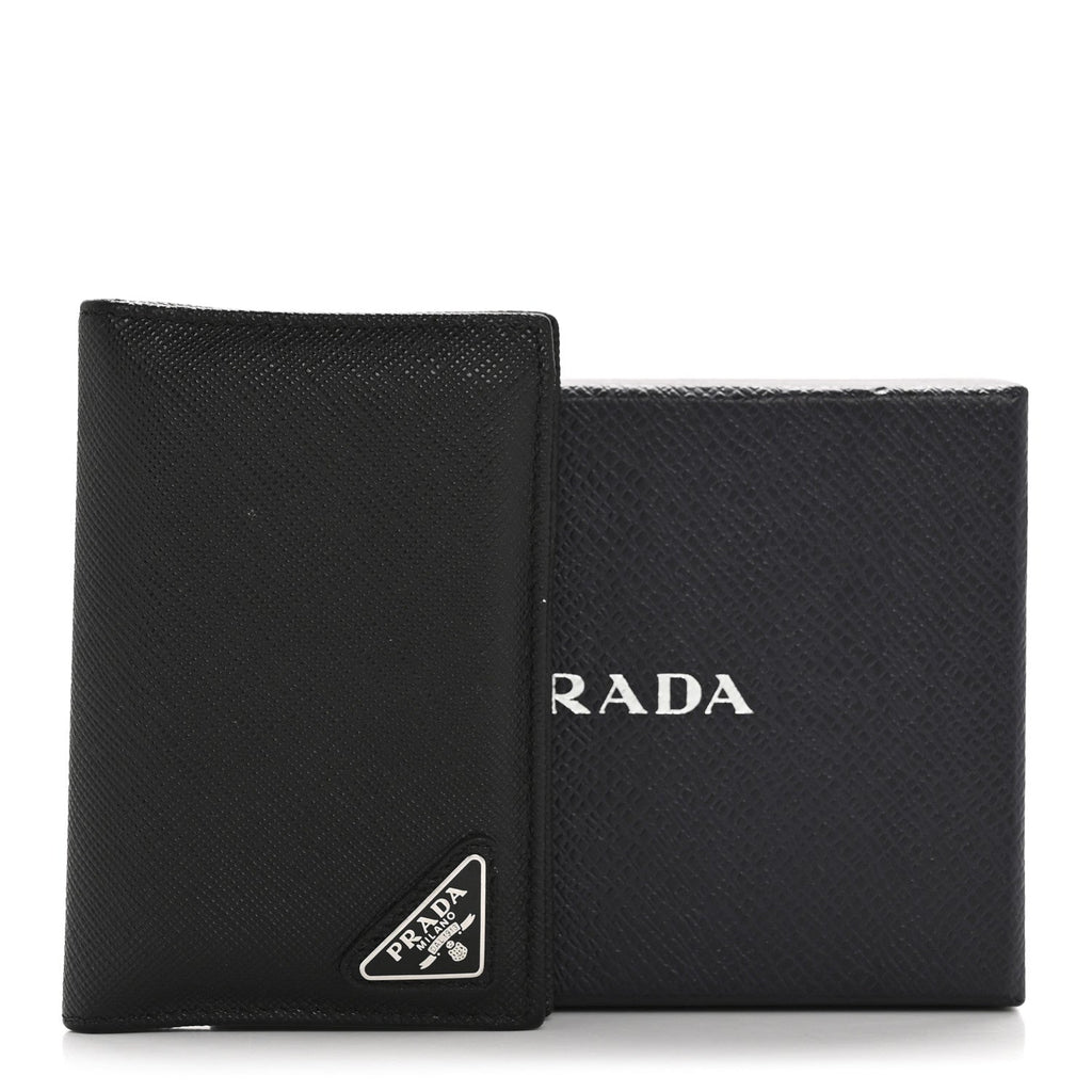 Prada Saffiano Triangle Card Holder Black