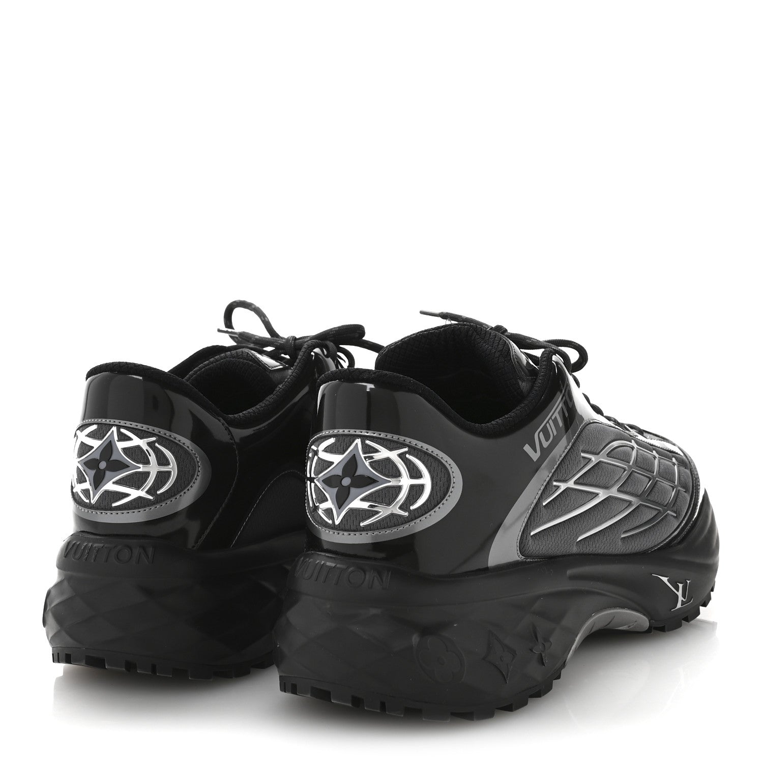 Louis Vuitton Monogram Discovery Lace Up Sneakers 9.5 Black Silver