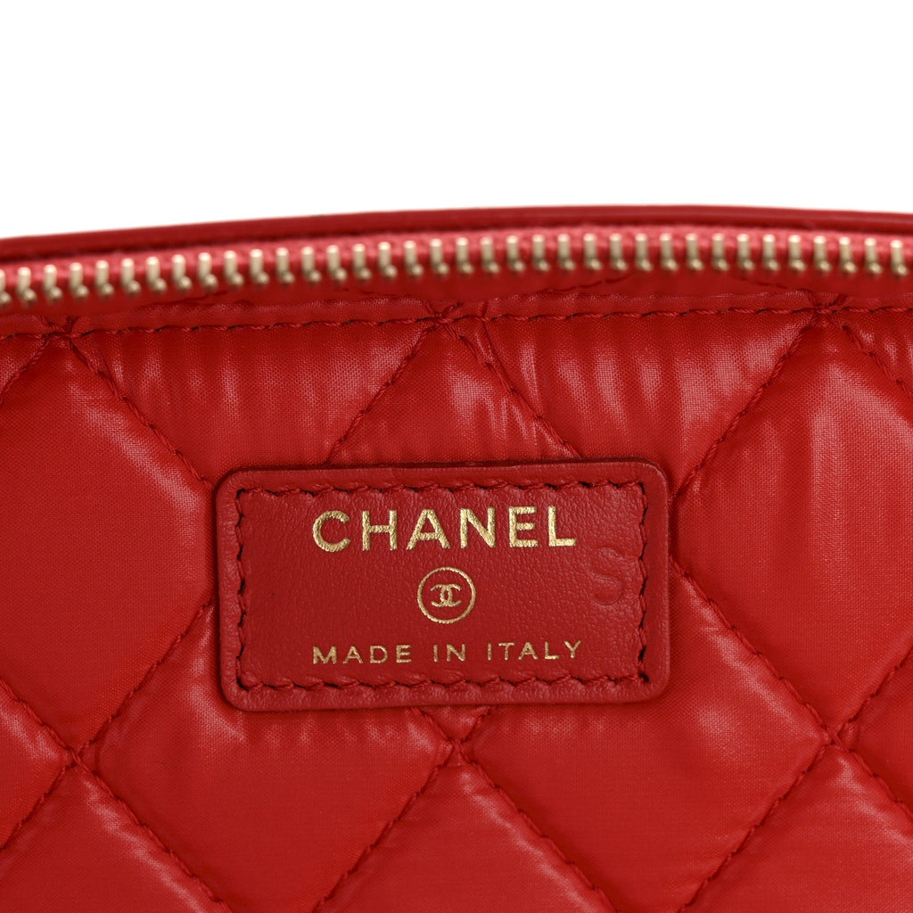 Patent Calfskin Quilted Large Vanity Pouch Red