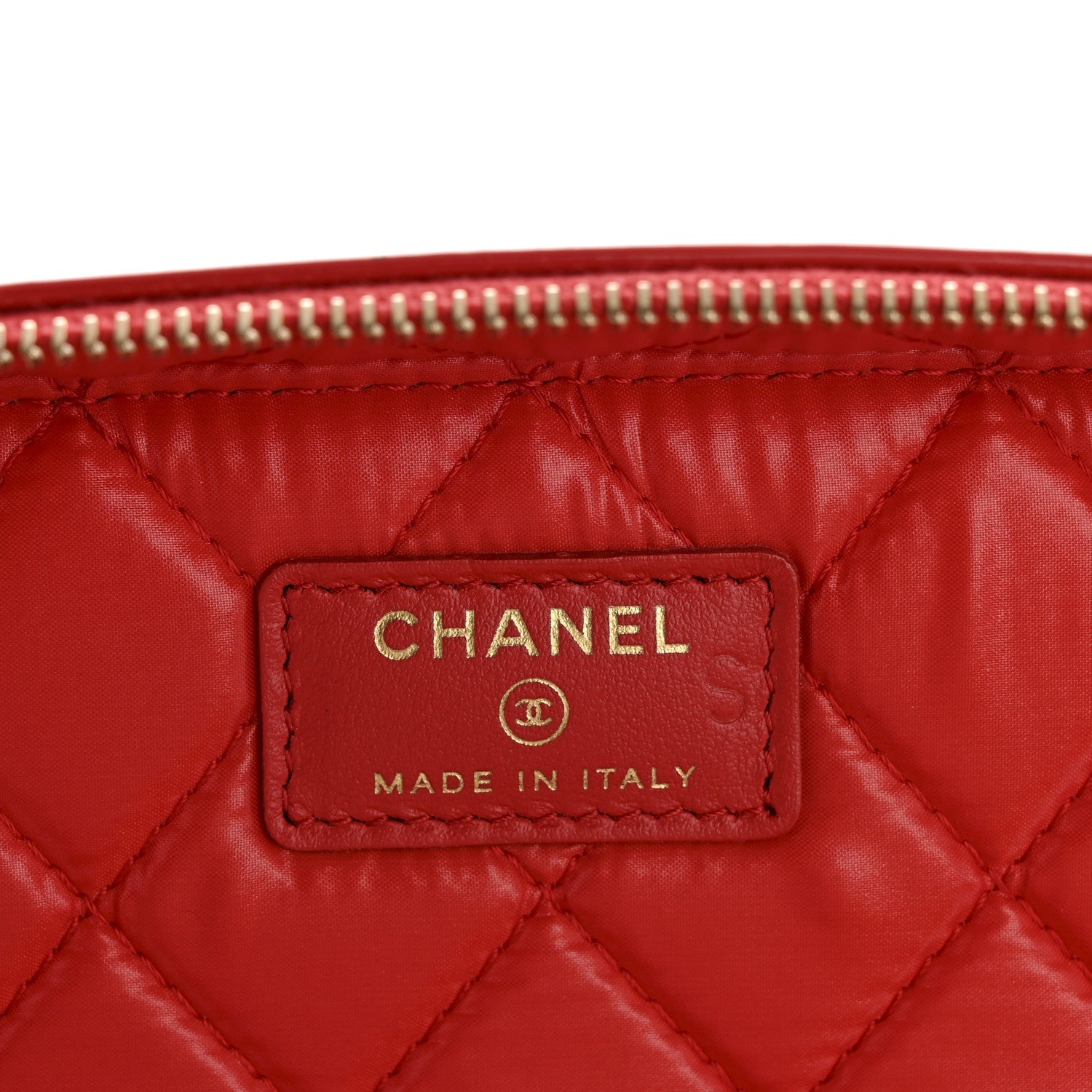 Patent Calfskin Quilted Large Vanity Pouch Red