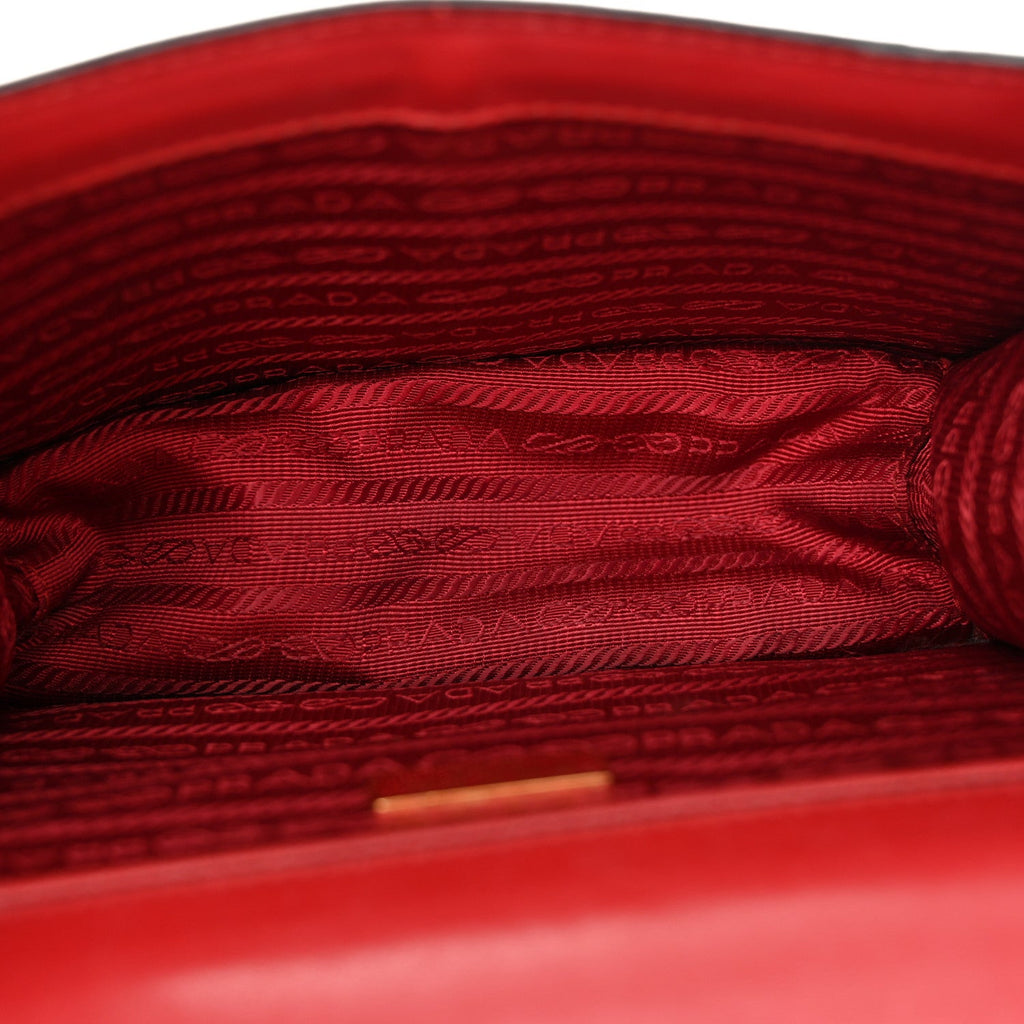 Prada Saffiano Turn Lock Chain Shoulder Bag Fuoco