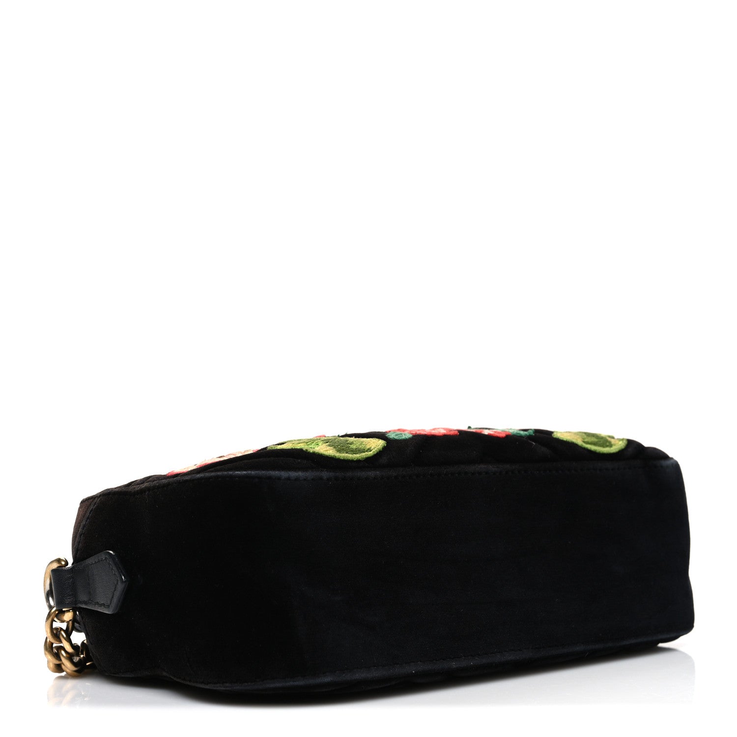 Gucci Velvet Matelasse Deer Embroidered Small GG Marmont Chain Shoulder Bag Black