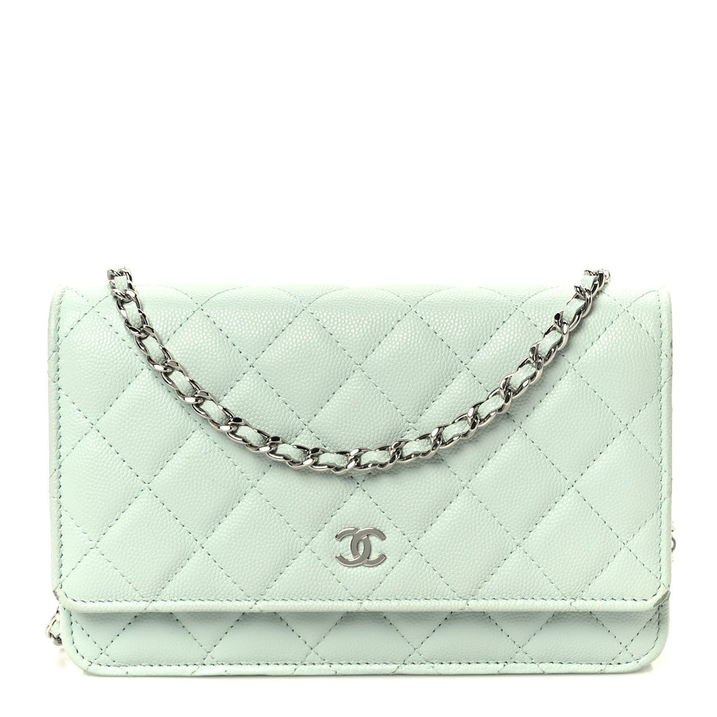 Chanel Caviar Quilted Wallet on Chain WOC Light Blue