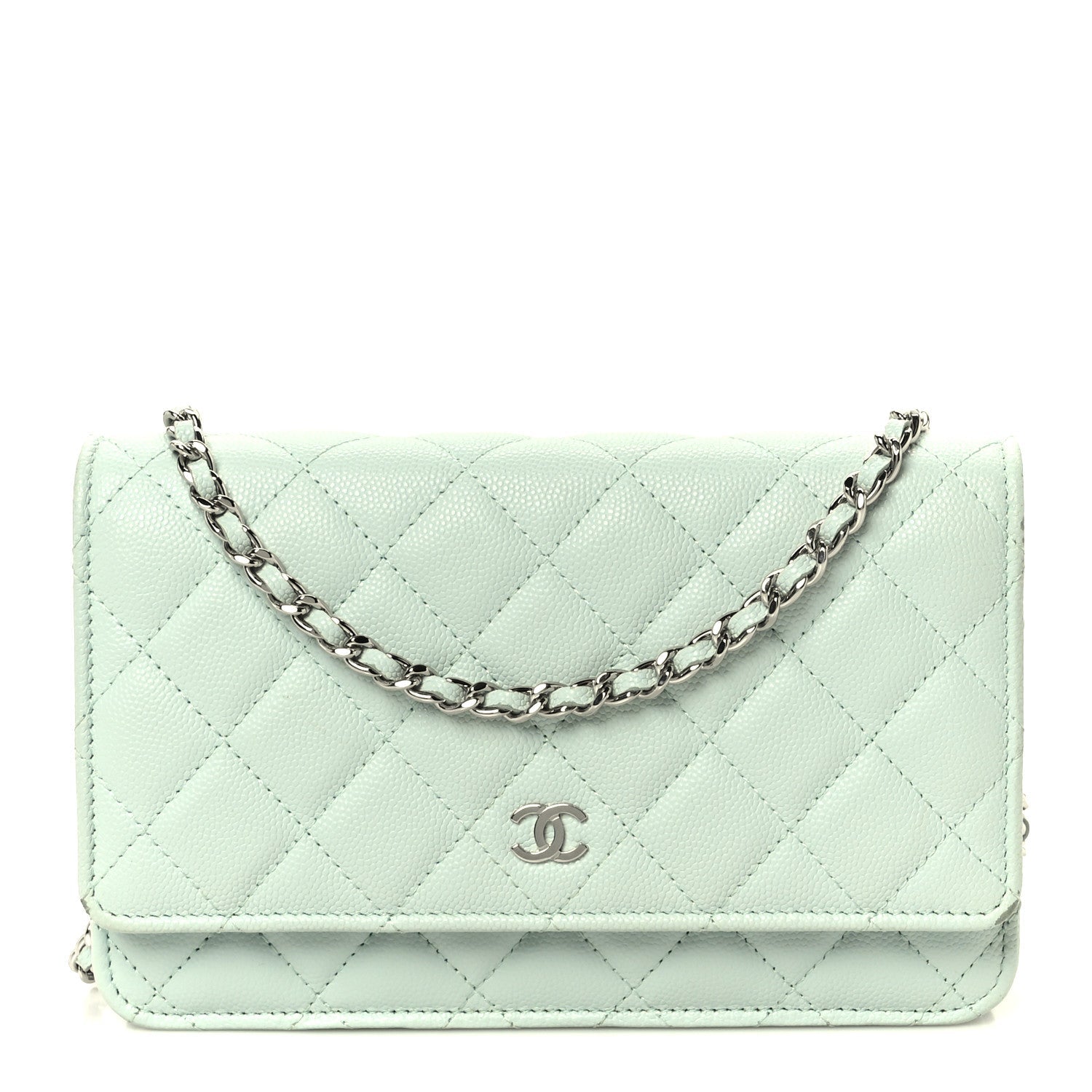 Chanel Caviar Quilted Wallet on Chain WOC Light Blue