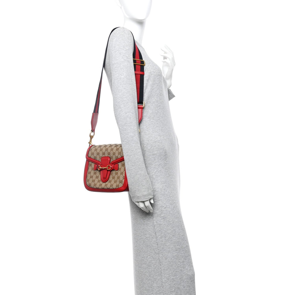 Gucci Monogram Ruinart Calfskin Medium Lady Web Shoulder Bag Beige Ebony Hibiscus Red