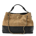 Chanel Suede Calfskin Shiny Lambskin Quilted Small Coco Base Shopping Bag Beige Black