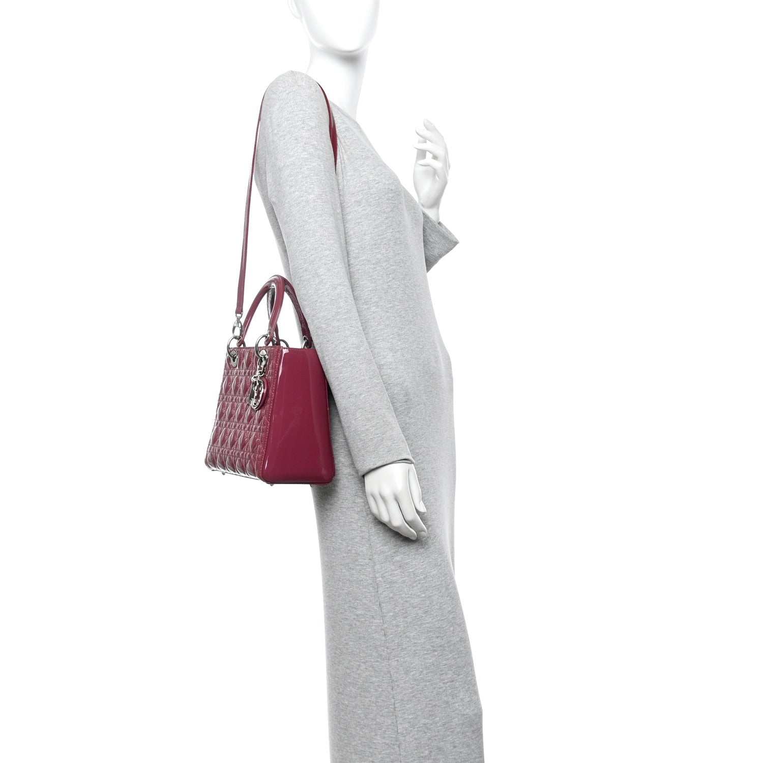 Christian Dior Patent Cannage Medium Lady Dior Dark Pink