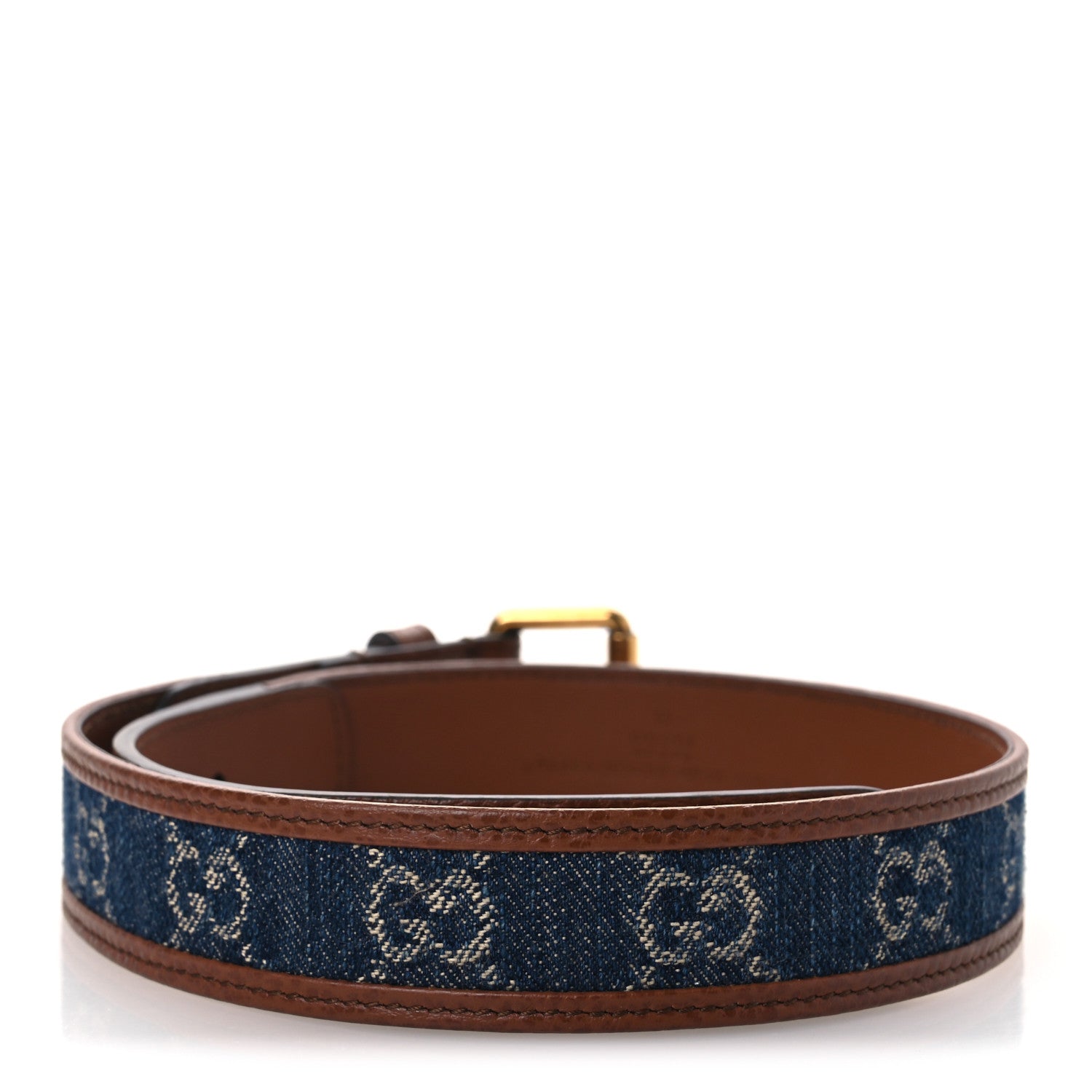 Gucci New Denim GG Monogram Dollar Calfskin Belt 65 26 Blue Tea Cuir Epilog