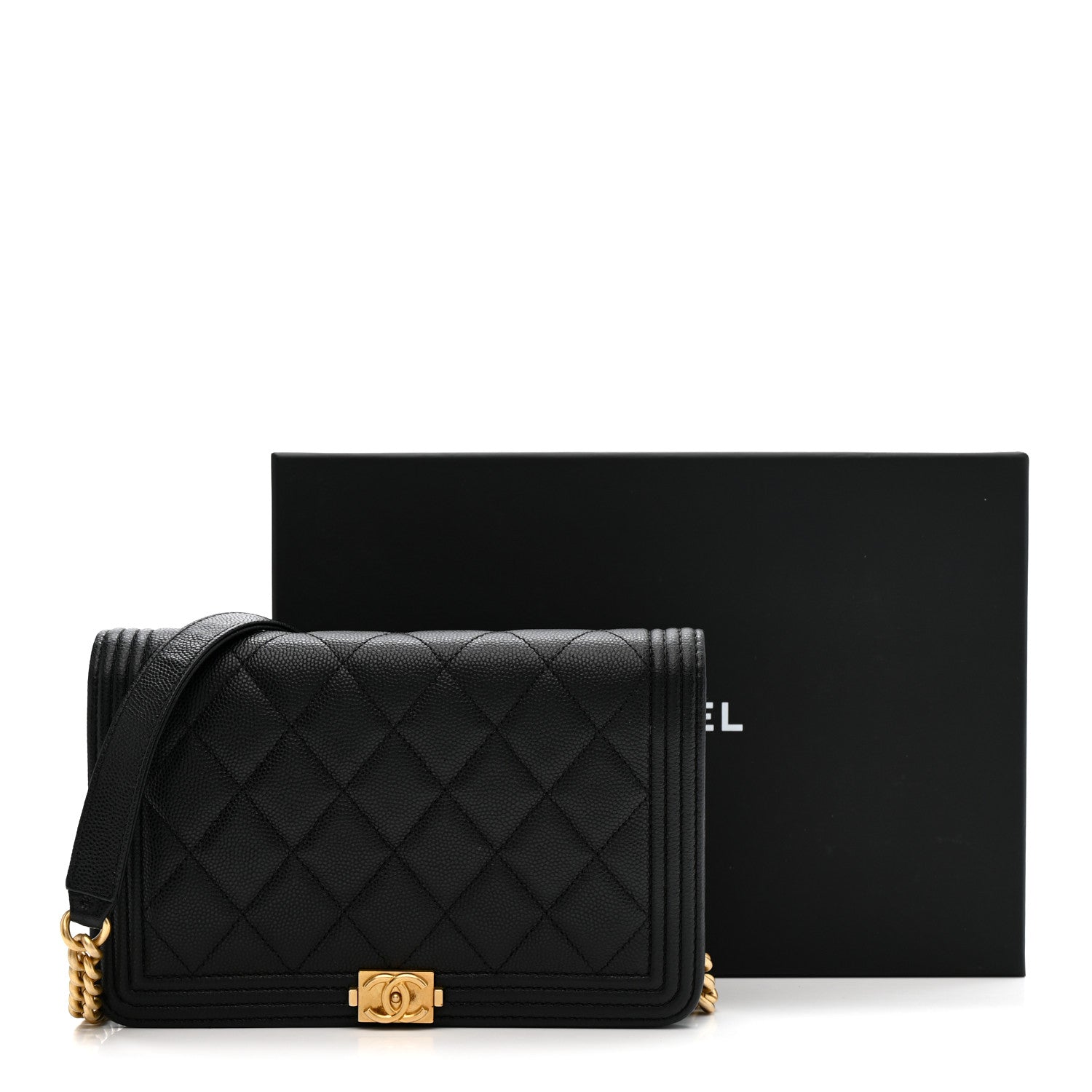 Chanel Caviar Quilted Boy Wallet On Chain WOC Black