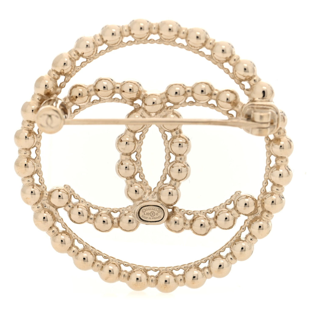 Metal Bead CC Round Brooch Gold