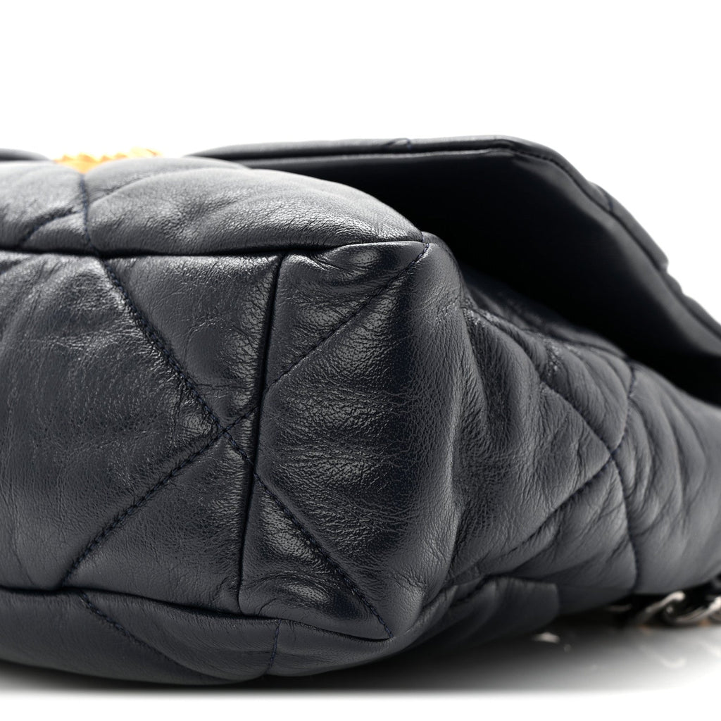 Chanel Goatskin Quilted Large Chanel 19 Flap Navy Blue